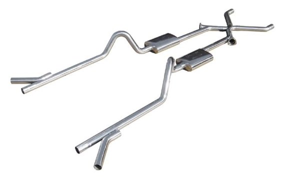 1955-1957 Tri-Five Chevy 2.5 Inch Crossmember Back Exhaust System With X-Change X-Pipe 409 Stainl...