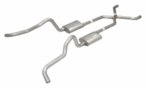 Crossmember Back w/X-Pipe Exhaust System 55-57 Chevy Wagon Split Rear Dual Exit 2.5 in Intermedia...