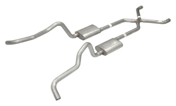 Crossmember Back w/X-Pipe Exhaust System 55-57 Chevy Wagon Split Rear Dual Exit 2.5 in Intermedia...