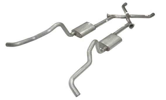 Crossmember Back w/X-Pipe Exhaust System 55-57 Tri-Five Chevy Split Rear Dual Exit 2.5 in Interme...