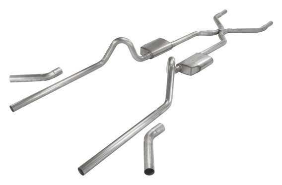 1955-1957 Tri-Five Chevy Pocket Kit 2.5 Inch Crossmember Back Exhaust System With H-Bomb H-Pipe 4...