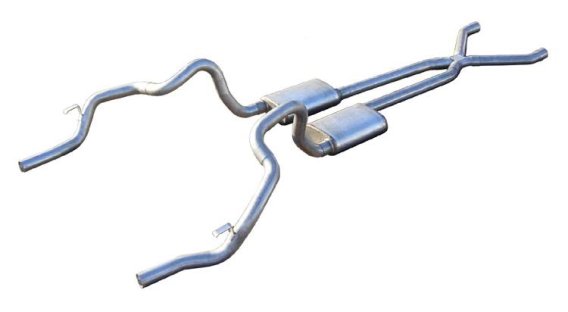 Crossmember Back w/X-Pipe Exhaust System 70-74 F-Body Split Rear Dual Exit 2.5 in Intermediate An...