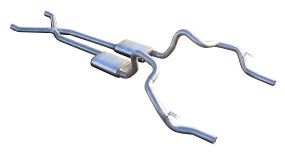 Crossmember Back w/X-Pipe Exhaust System 70-74 F-Body Split Rear Dual Exit 2.5 in Intermediate An...