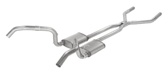 Crossmember Back w/H-Pipe Exhaust System 67-69 Split Rear Dual Exit 3 in Intermediate And Tail Pi...