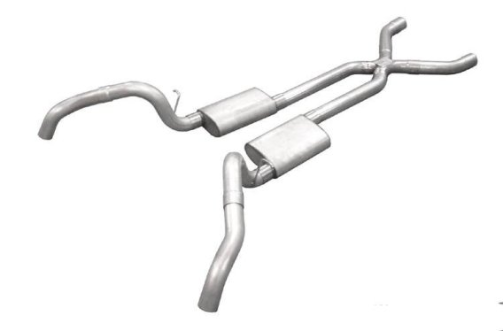 Crossmember Back w/X-Pipe Exhaust System 67-69 Split Rear Dual Exit 3 in Intermediate And Tail Pi...