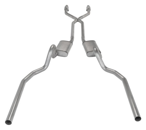 Crossmember Back w/X-Pipe Exhaust System 78-88 El Camino SS Split Rear Dual Exit 2.5 in Intermedi...
