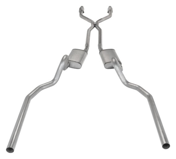 Crossmember Back w/H-Pipe Exhaust System 78-88 El Camino SS Split Rear Dual Exit 2.5 in Intermedi...