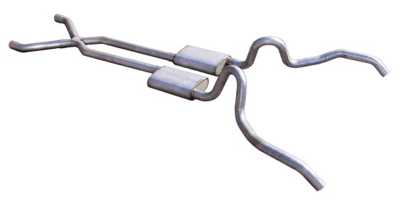 Crossmember Back w/X-Pipe Exhaust System 62-67 Nova Split Rear Dual Exit 2.5 in Intermediate And ...