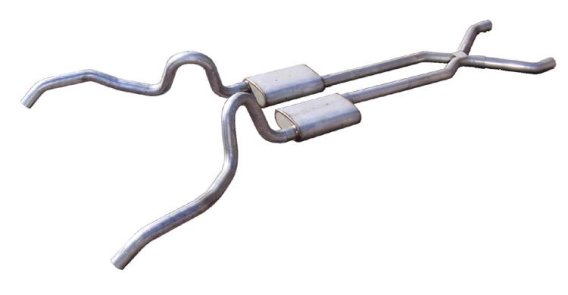Crossmember Back w/X-Pipe Exhaust System 62-67 Nova Split Rear Dual Exit 2.5 in Intermediate And ...