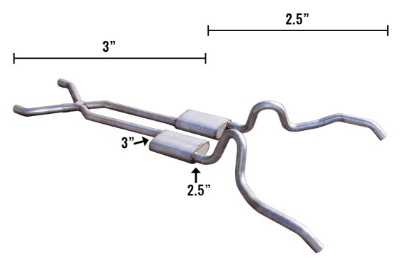Nova Crossmember Back Exhaust for 62-67 Nova Hybrid 3 Inch To 2.5 Inch W/ X-Pipe System Violator ...