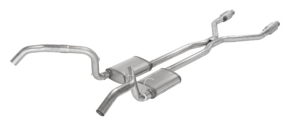 Crossmember Back w/H-Pipe Exhaust System 75-79 Nova Split Rear Dual Exit 2.5 in Intermediate And ...
