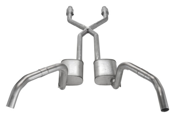 Crossmember Back w/X-Pipe Exhaust System 75-79 Nova Split Rear Dual Exit 2.5 in Intermediate And ...