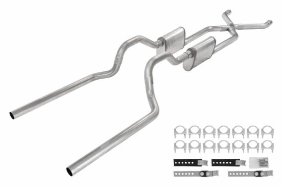 Crossmember Back W/ X-Pipe Exhaust System 63-66 GM Truck Split Rear Dual Exit 2.5 Inch Intermedia...