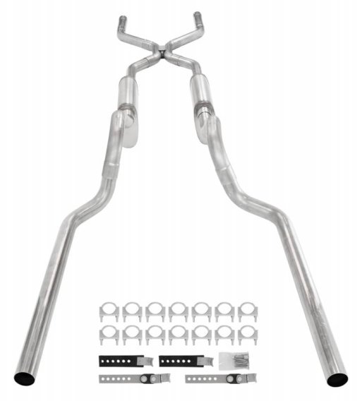 Crossmember Back W/ H-Pipe Exhaust System 63-66 GM Truck Split Rear Dual Exit 2.5 Inch Intermedia...