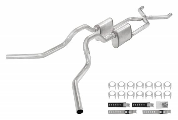 Crossmember Back W/ X-Pipe Exhaust System 63-66 GM Truck Split Side Dual Exit 2.5 Inch Intermedia...
