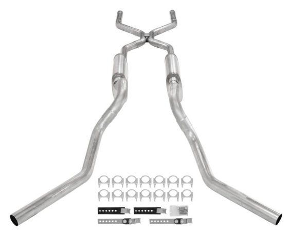 Crossmember Back W/ H-Pipe Exhaust System 63-66 GM Truck Split Side Dual Exit 2.5 Inch Intermedia...