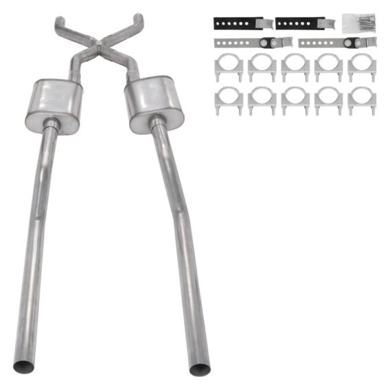 55-59 GM 2WD Truck 2.5 Inch Crossmember Back Exhaust Kit With Race Pro Mufflers Pypes Performance...
