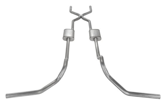 Crossmember Back w/H-Pipe Exhaust System 67-74 GM Split Rear Dual Exit 2.5 in Intermediate And Ta...