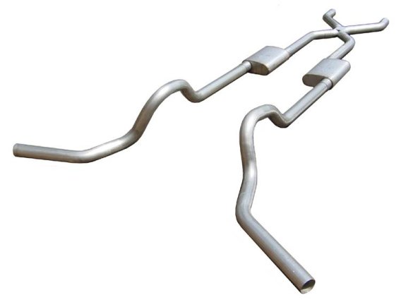 Crossmember Back w/X-Pipe Exhaust System 67-74 GM Split Rear Dual Exit 2.5 in Intermediate And Ta...