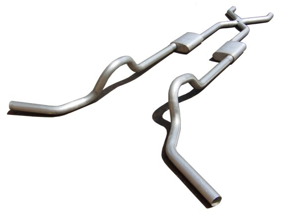 Crossmember Back w/X-Pipe Exhaust System 67-74 GM Split Rear Dual Exit 2.5 in Intermediate And Ta...