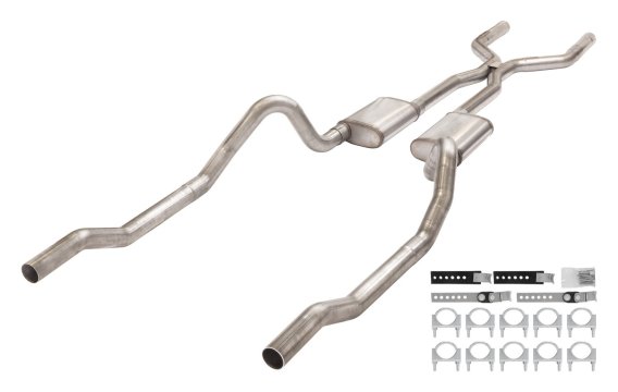 1966-1974 Mopar B-Body 3 Inch Crossmember Back Exhaust System With H-Pipe 409 Stainless With No M...
