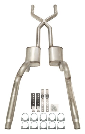 1970-1974 Mopar E-Body 3 Inch Crossmember Back Exhaust System 409 Stainless Street Pro Mufflers P...