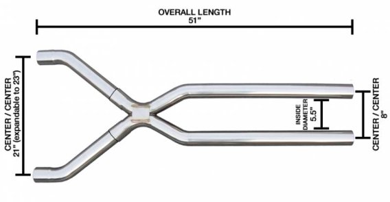 Exhaust X-Pipe Kit Intermediate Pipe 2.5 in Tunnel Crossover Hardware Incl Natural 409 Stainless ...