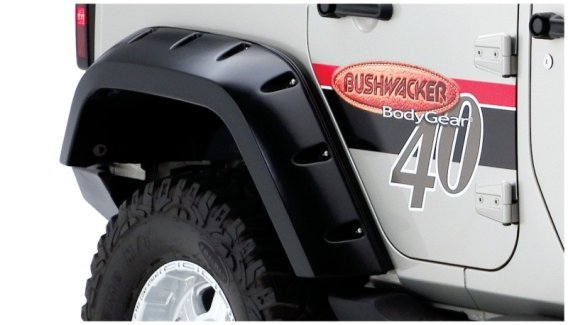 Bushwacker 10044-02 Black Max Coverage Pocket/Rivet Style Smooth Finish Rear Fender Flares with E...